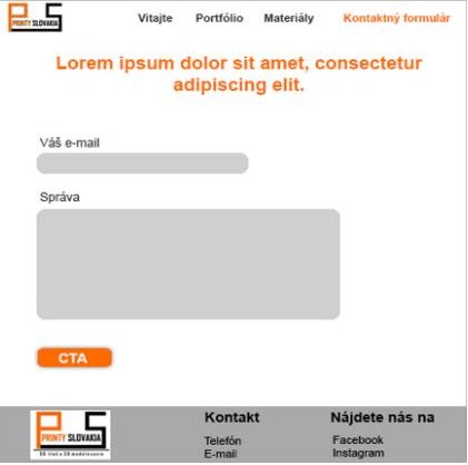 Mock-up of the contact form page with e-mail and message fields